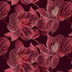 Crimson Elegance Floral Fabric