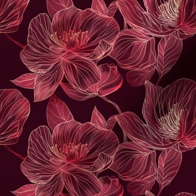 Small Crimson Elegance Floral Fabric