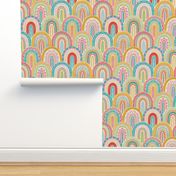 large - rainbow scallops - pastel bright multicolor