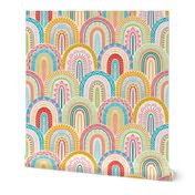 large - rainbow scallops - pastel bright multicolor