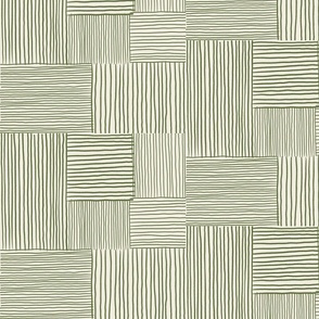 (M) Patchwork Hand Drawn Lines // Green on Ivory