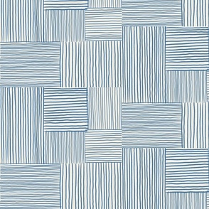 (M) Patchwork Hand Drawn Lines // Blue on Ivory