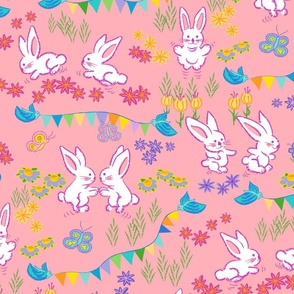 Bunny garden party in bubblegum pink. Jumbo scale