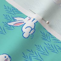 Bunny hop meadow in light turquoise. Large scale