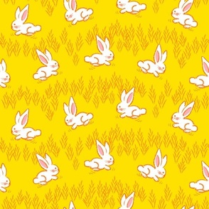 Bunny hop meadow in yellow. Large scale