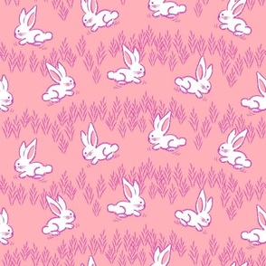 Bunny hop meadow in bubblegum pink. Large scale