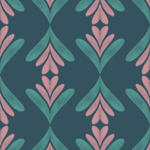Floral Hearts Stripes in Pink, Green & Teal Large