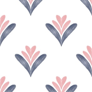 Floral Hearts Diamond in Blush Pink & Navy Blue Large