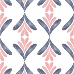 Floral Hearts Stripes in Blush Pink & Navy Blue Large