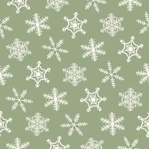 1" Festive Winter Snowflakes Hand Drawn in Laurel Green Dark Green