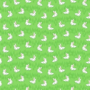 Bunny hop meadow in pastel green. Small scale