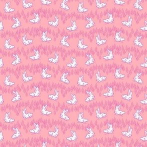 Bunny hop meadow in bubblegum pink. Small scale