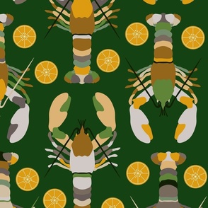 C011 - large scale Crustacean Crayfish retro vintage lemon slice two directional for kitsch eclectic exotic kitchen wallpaper_ coastal curtains_ tablecloth and tea towel-02