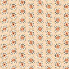 Vintage Farmhouse Floral in Peach Fuzz and Light Pink | Hand Drawn Cottage Core Style | Orange Pink Mustard & Navy | Half-Drop Pattern to coordinate with the Vintage Floral Collection