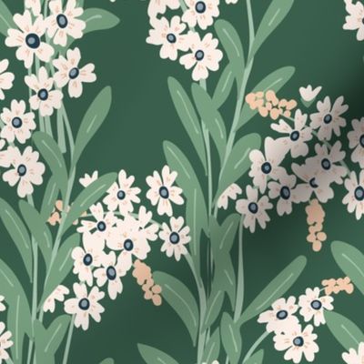 Forget me nots -   dark green, cream and pastel green           // Big scale
