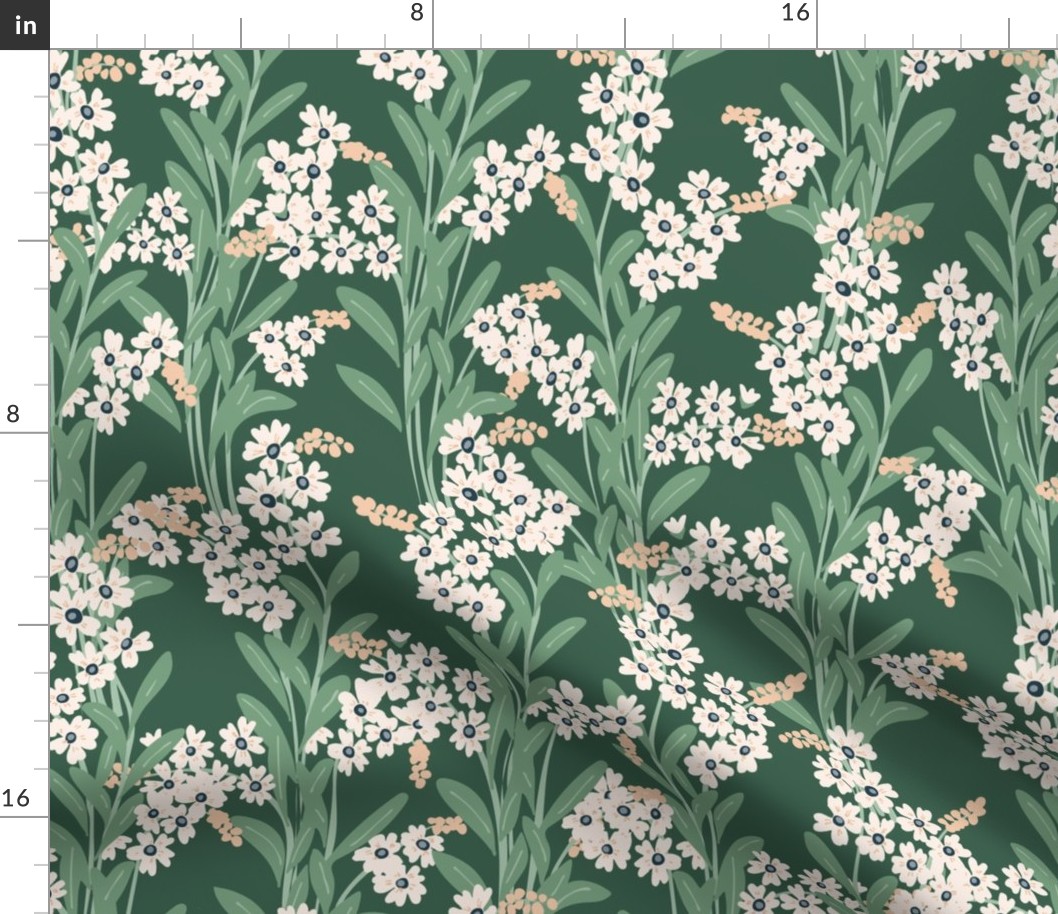 Forget me nots -   dark green, cream and pastel green           // Big scale