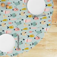 (M) cute and funny underwater fish party for cool kids and babies - light blue - teal - yellow -pink