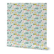 (S) cute and funny underwater fish party for cool kids and babies - light blue - teal - yellow -pink