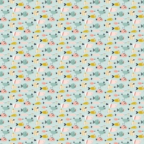 (XS) cute and funny underwater fish party for cool kids and babies - light blue - teal - yellow -pink