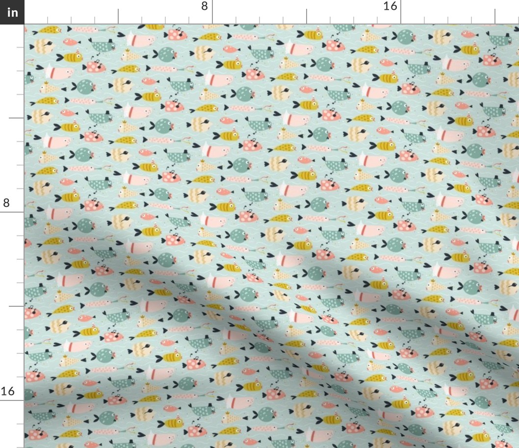 (XS) cute and funny underwater fish party for cool kids and babies - light blue - teal - yellow -pink