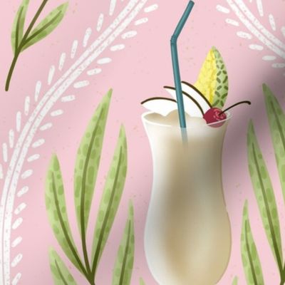 (L) pina colada cocktail in a tropical ambience - blush pink