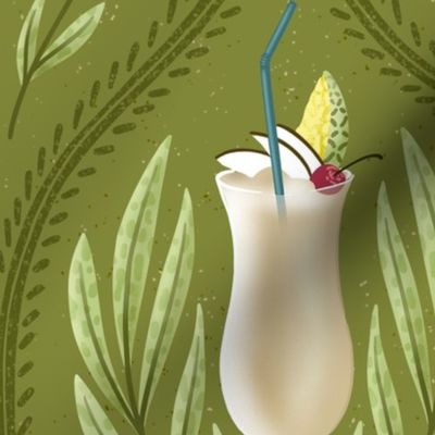 (L) pina colada cocktail in a tropical ambience - green