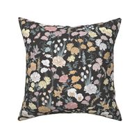 SMALL high summer jardin - muted charcoal black and retro pastel hues