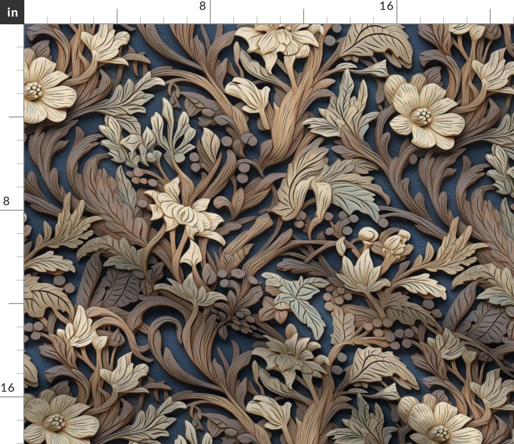 3D Bas relief wooden floral-2