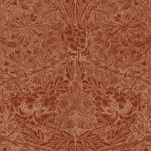 HONEYSUCKLE AND TULIP (Old World Style) IN SPANISH TOMATO  - WILLIAM MORRIS - Full Size/Large Scale
