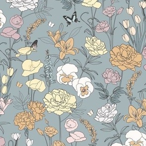 SMALL high summer jardin - eggshell blue and retro pastel hues