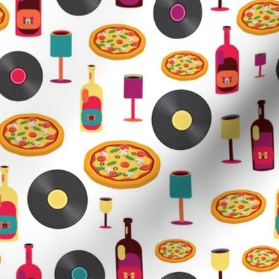 Vibrant 3D Pizza Art Vinyl Record Pattern - Perfect for Music Lovers and Foodies Alike