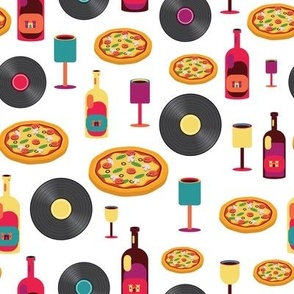 Vibrant 3D Pizza Art Vinyl Record Pattern - Perfect for Music Lovers and Foodies Alike