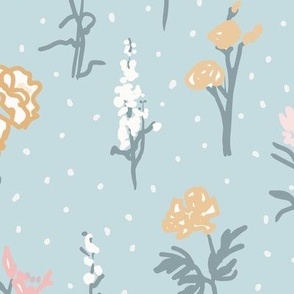 pretty summer floral and speckle polkadot - baby blue and white and retro pastel hues