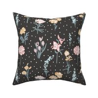 pretty summer floral and speckle polkadot - muted charcoal black and white and retro pastel hues