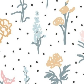 pretty summer floral and speckle polkadot - crisp white and black and retro pastel hues