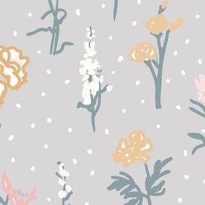 pretty summer floral and speckle polkadot - mist silver gray and white and retro pastel hues