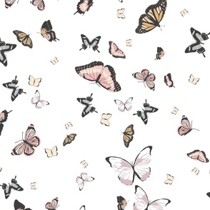 butterflies - crisp white and pastel pink, blue, lilac and mustard yellow