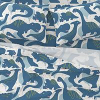 Joyful Dinos Design: Vibrant Playful Prehistoric & Modern Dino Art - blue LARGE