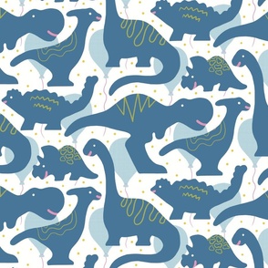 Joyful Dinos Design: Vibrant Playful Prehistoric & Modern Dino Art - blue SMALL