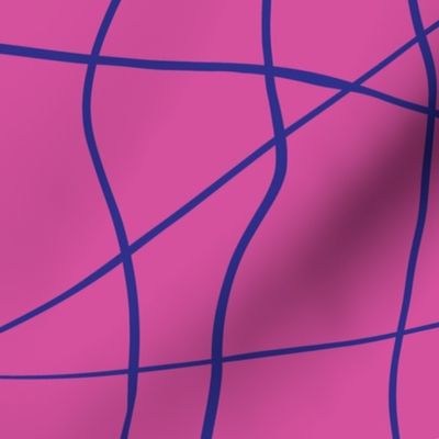 LARGE - Flowing ribbons intertwined to form a wavy net - Magenta Pink and Cobalt Blue