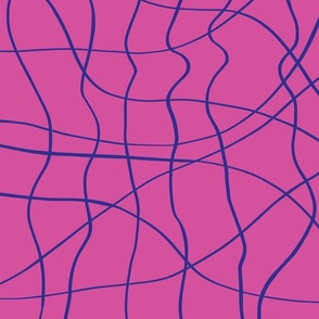 LARGE - Flowing ribbons intertwined to form a wavy net - Magenta Pink and Cobalt Blue