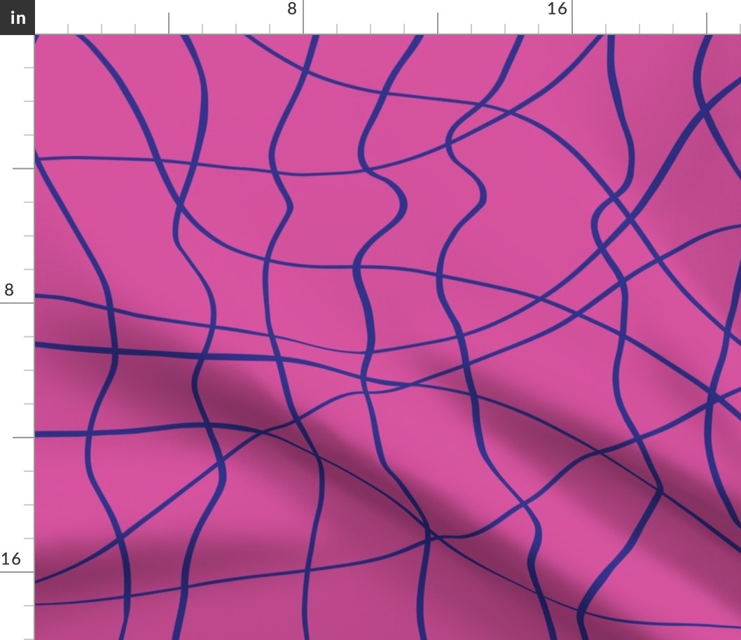 LARGE - Flowing ribbons intertwined to form a wavy net - Magenta Pink and Cobalt Blue