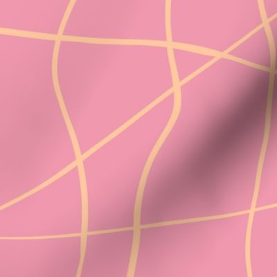 Abstract grid with wavy lines - LARGE - peach fuzz on pink sherbet