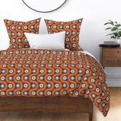 Dancing waves in playful colours - blue, yellow, brown - retro geometric pattern