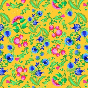 Fiesta Floral on yellow 