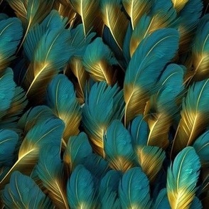 teal gold feathers