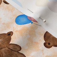 Big Teddy Bears' Playtime Balloon Party with Textured Peach Fuzz Background