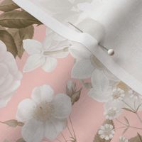 Romanticism: Vintage Spring And White Roses, Maximalism Moody Florals - Antiqued Peonies and Nostalgic Camellias Ferns And Lilacs - Antique Botany Wallpaper and Victorian Mystic inspired for powder room  - blush