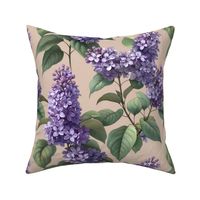 Blooming Lilac branches on linen