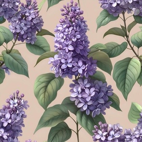 Blooming Lilac branches on linen